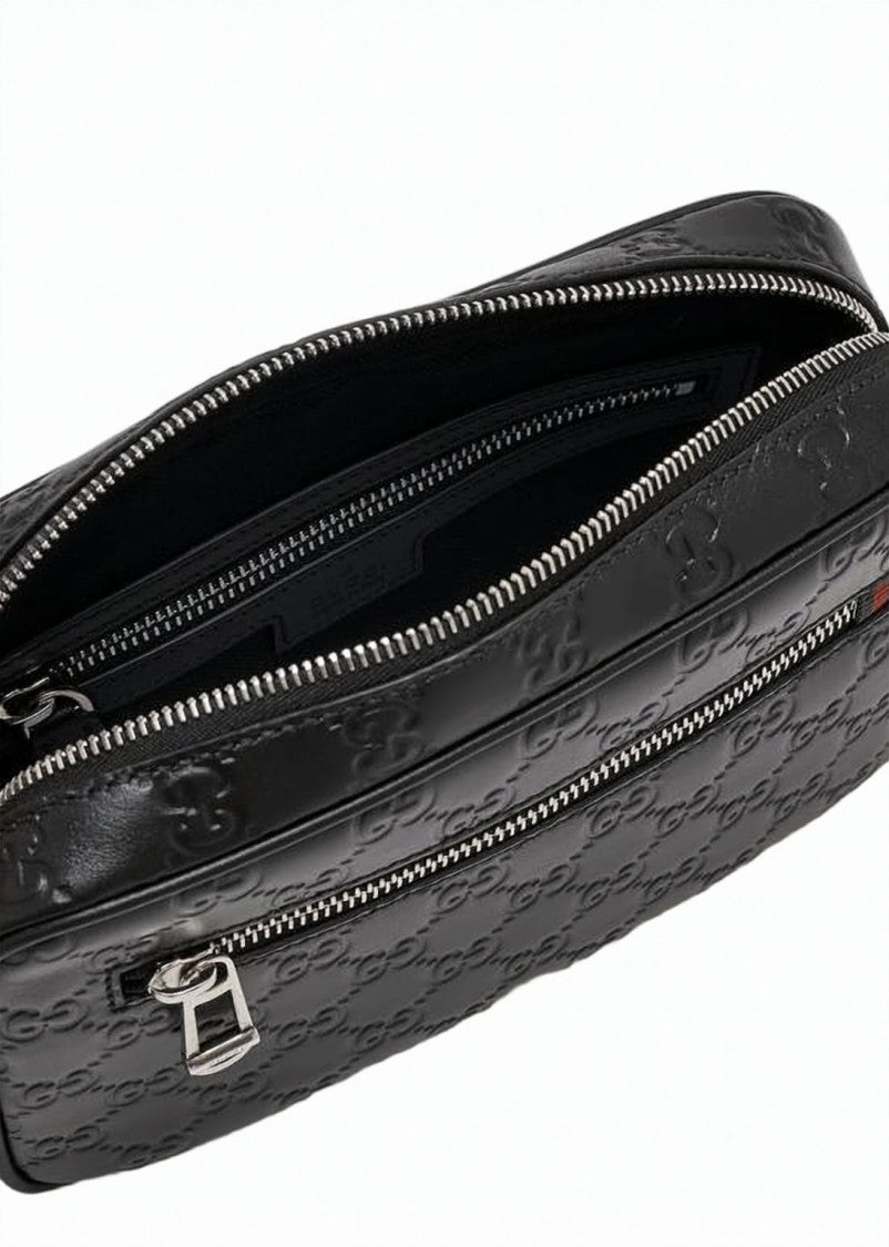 Gucci Embossed Leather Crossbody Bag With Gg Emblem