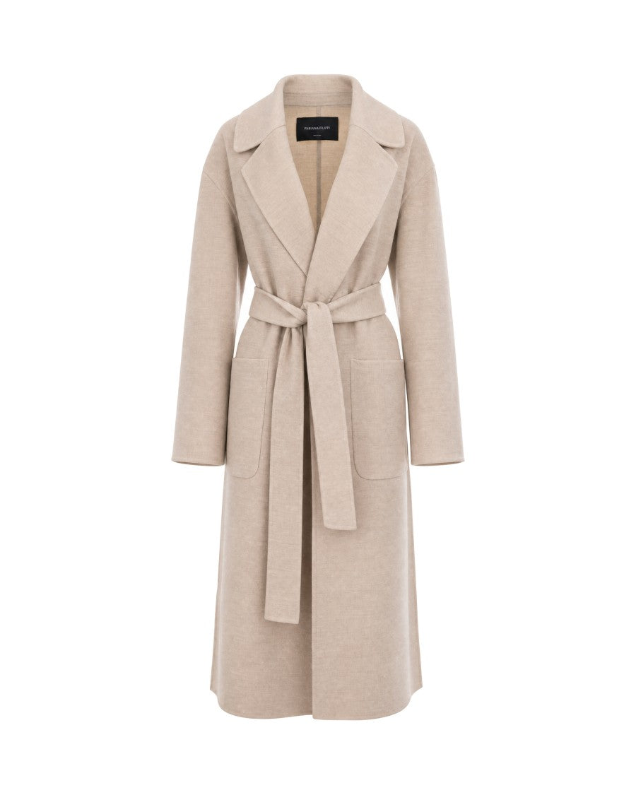 Fabiana Filippi Beige Long Belted Wool Wrap Coat