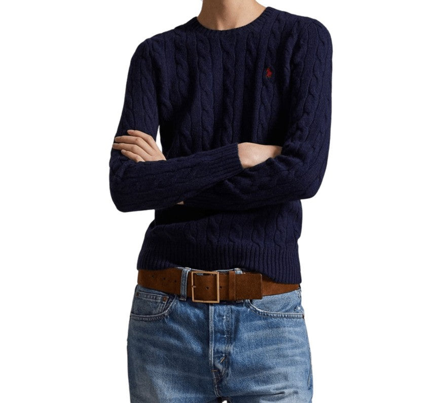 Polo Ralph Lauren Cable Knit Blue Wool-Cashmere Sweatshirt