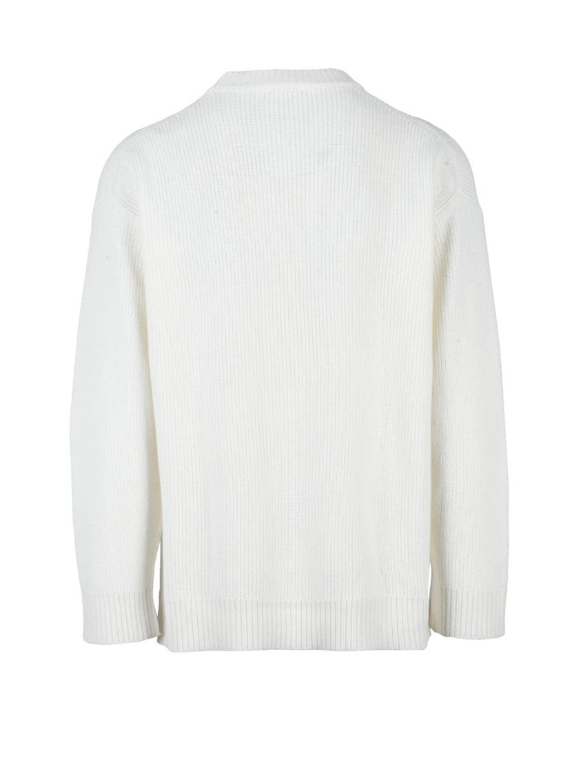 Calvin Klein Jeans White Crewneck Ribbed Cotton Sweater