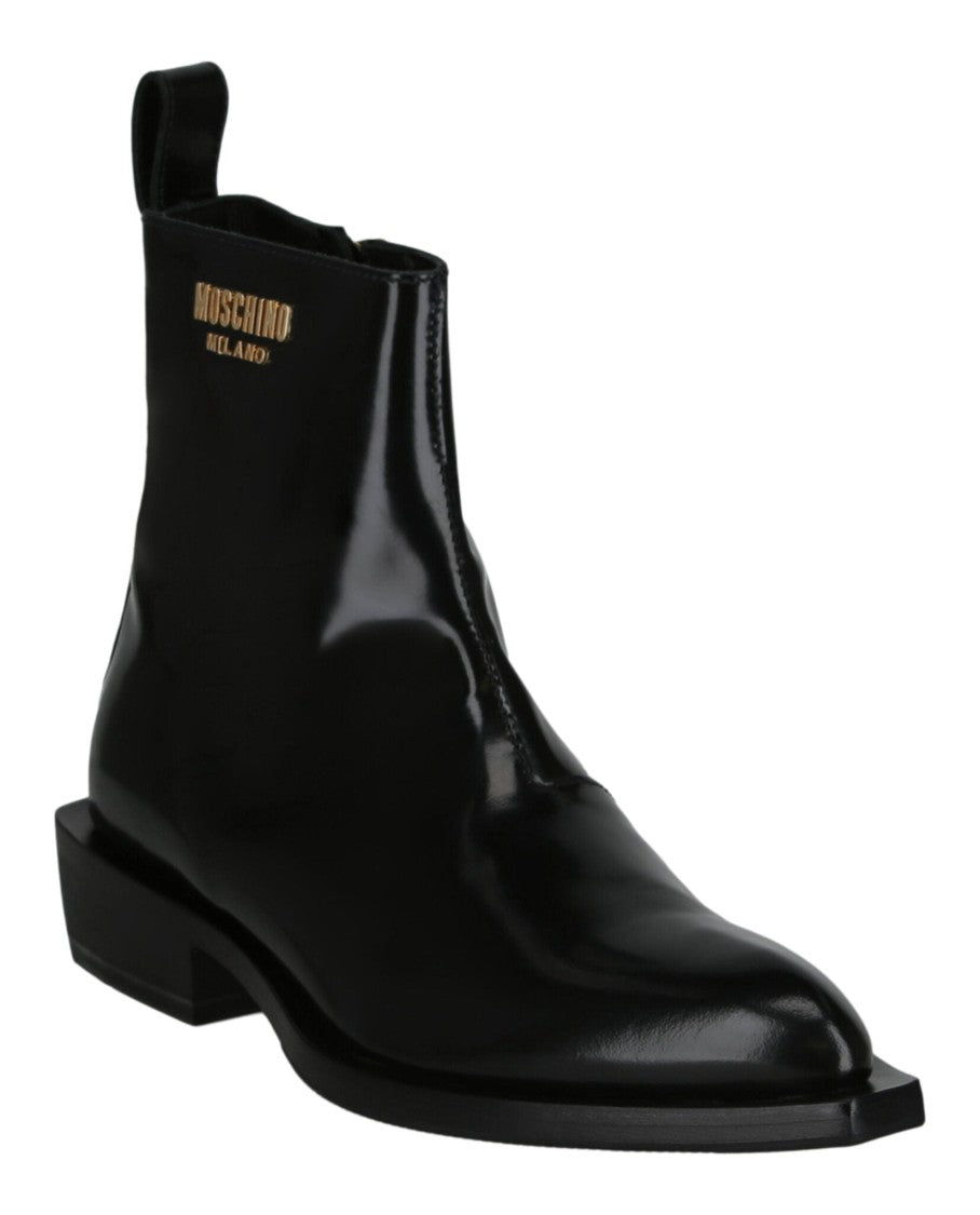 Moschino Gold Lettering Logo Ankle Boots
