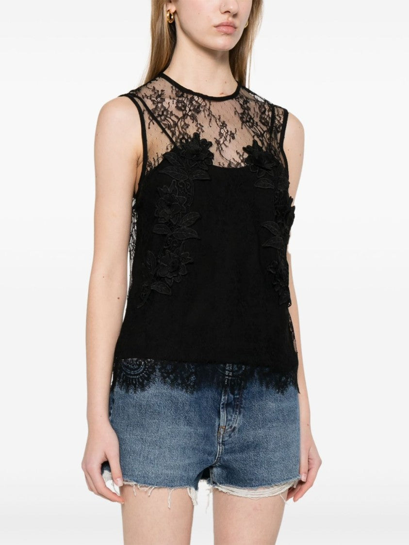 Blugirl Floral Lace Overlay Top With Scalloped Hem