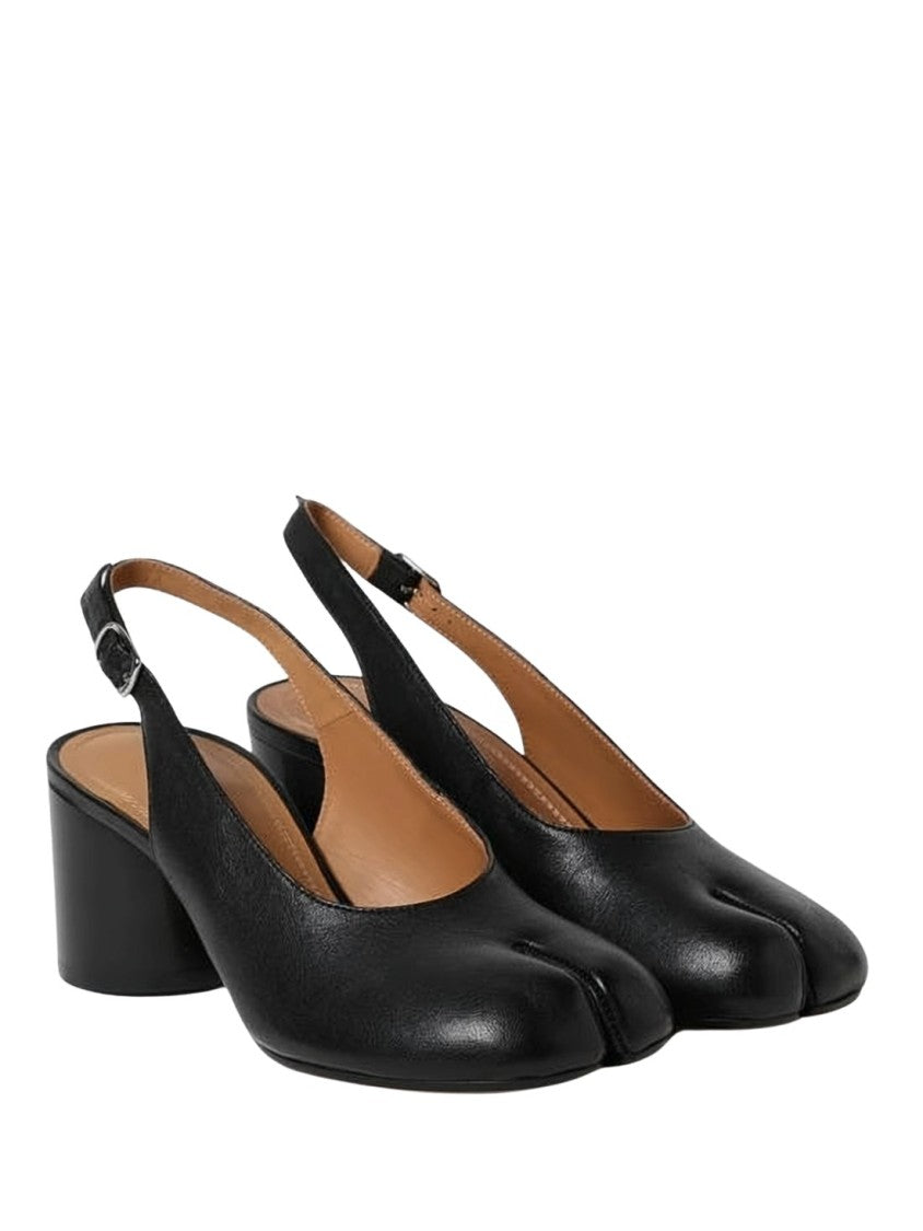 Maison Margiela Slingback Black Leather Pumps With Split-Toe Design