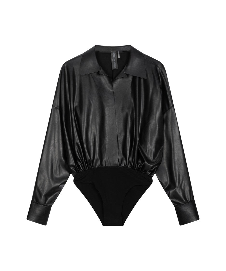 Norma Kamali 'Boyfriend' Faux Leather Bodysuit