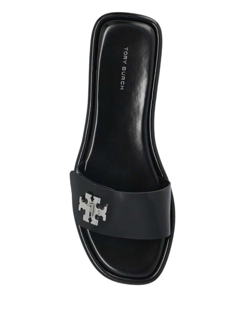 Tory Burch Calfskin Sandals With Polished Finish And Iconic Emblem