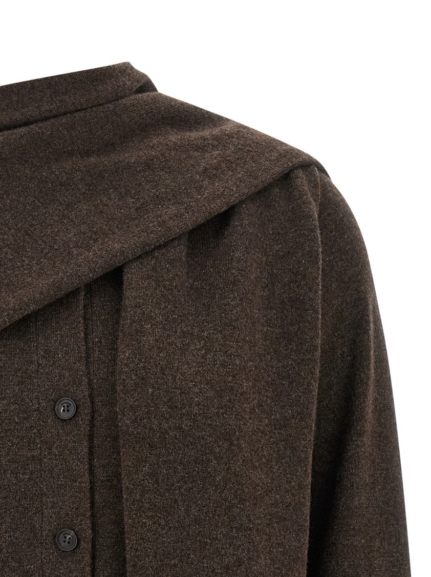 Ferragamo Mélange Cashmere Cardigan With Unique Scarf Insert