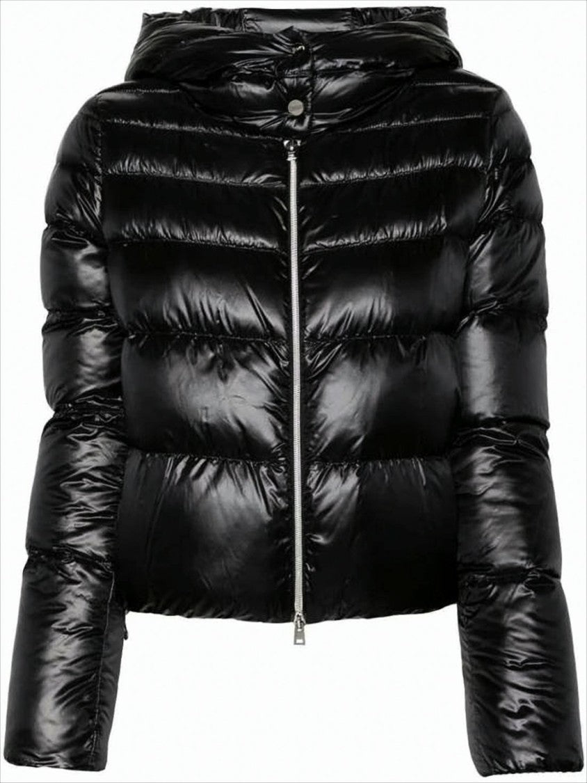 Herno Cropped Black Puffer Jacket With Finish