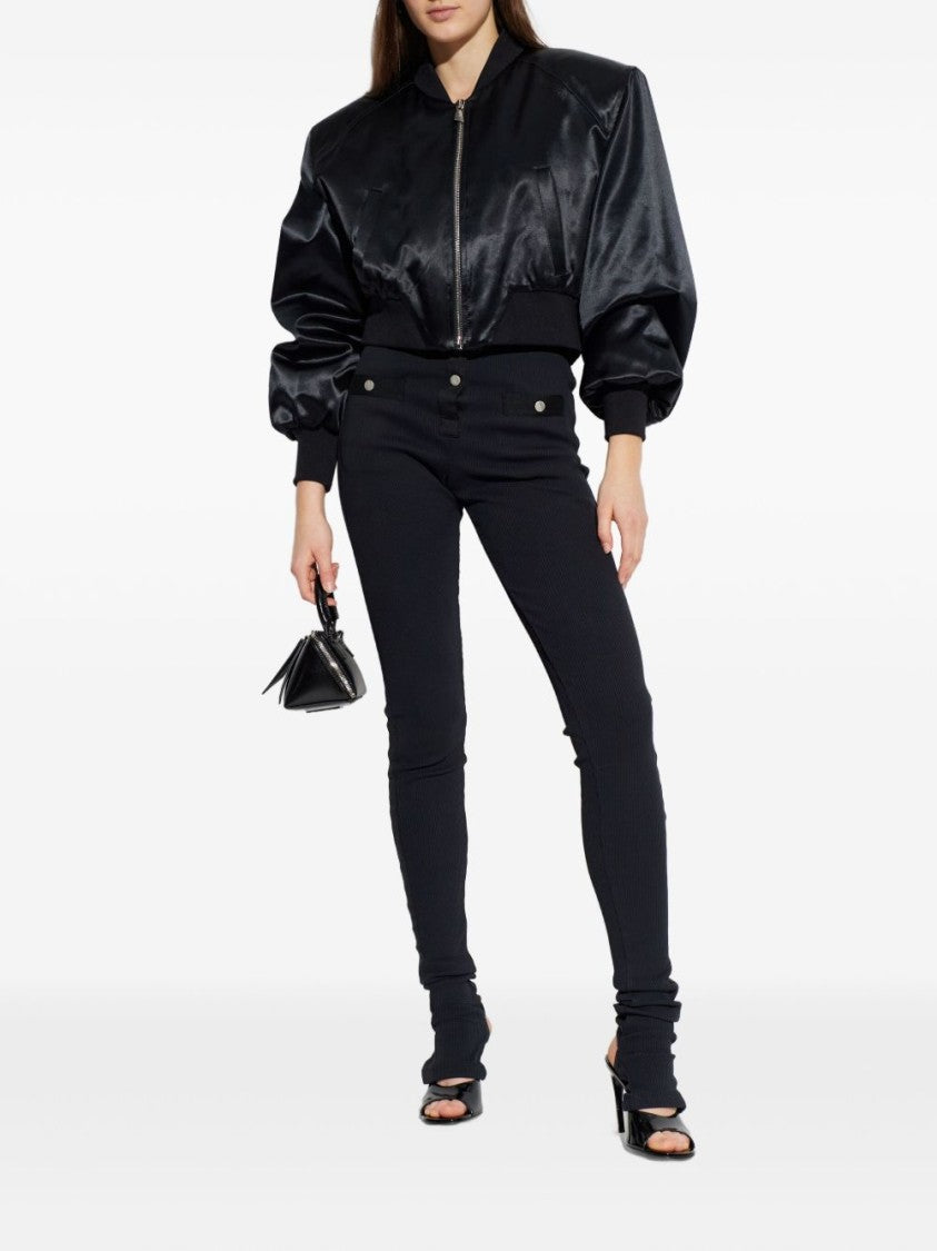 The Attico Cropped Black Jacket With Shiny Satin Finish