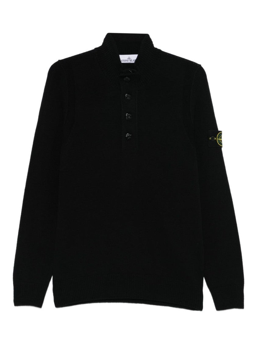 Stone Island Black Long-Sleeve Knit High Collar Top