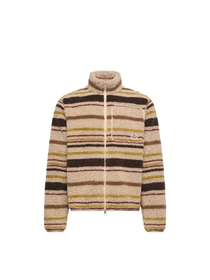 Moncler Zip Up Cardigan Textured High-Collar Wool-Blend Cardigan