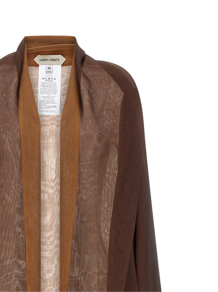 Alberta Ferretti Silk Chiffon Cardigan With Asymmetrical Hem And Shawl Collar