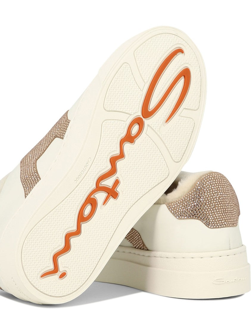 Santoni "Double Buckle" Rhinestone-Embellished Sneakers