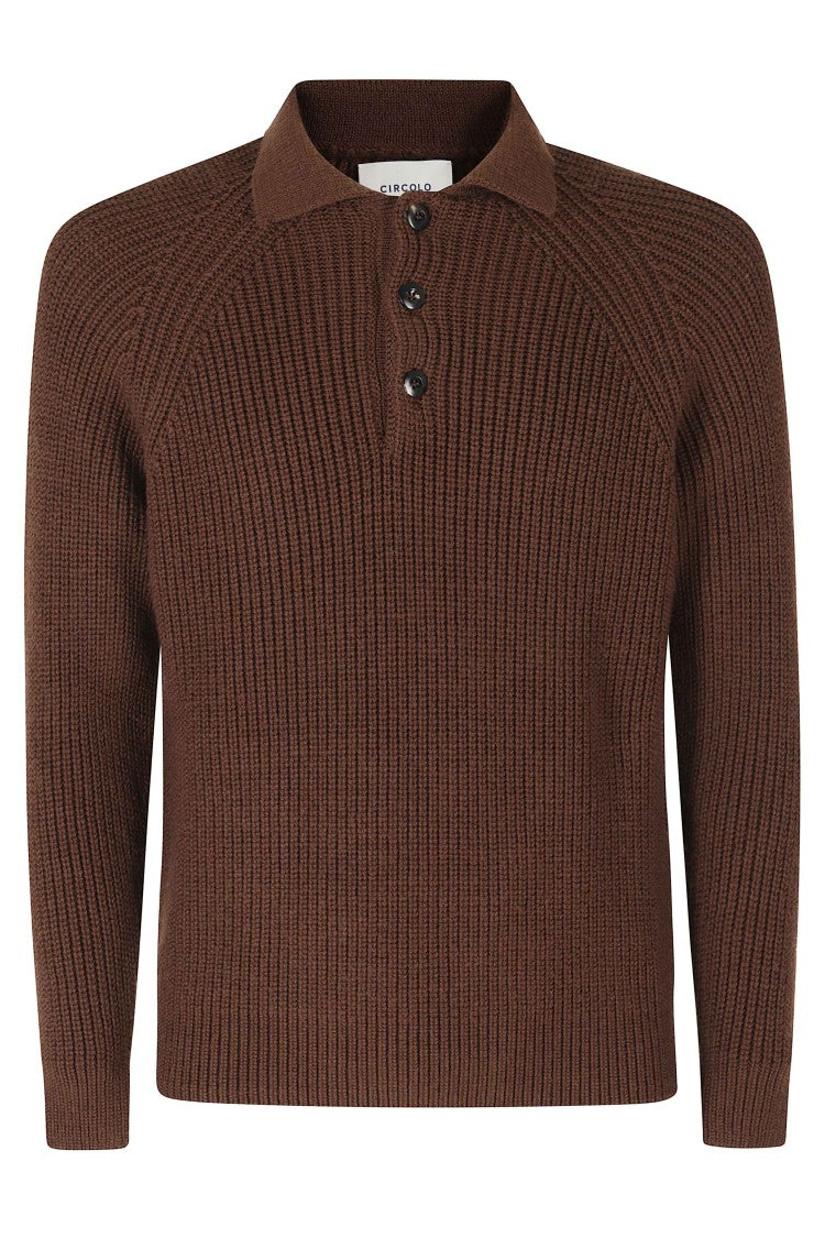 Circolo 1901 Bark Ribbed Wool Polo Sweater