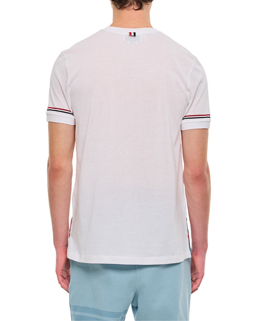 Thom Browne Short-Sleeve Ribbed Cuff T-Shirt With Striped Accent