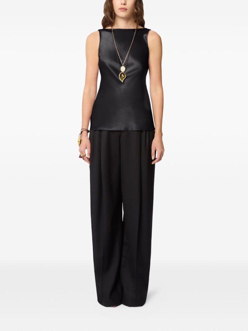 Nina Ricci Draped Black Satin Top With Boat Neckline