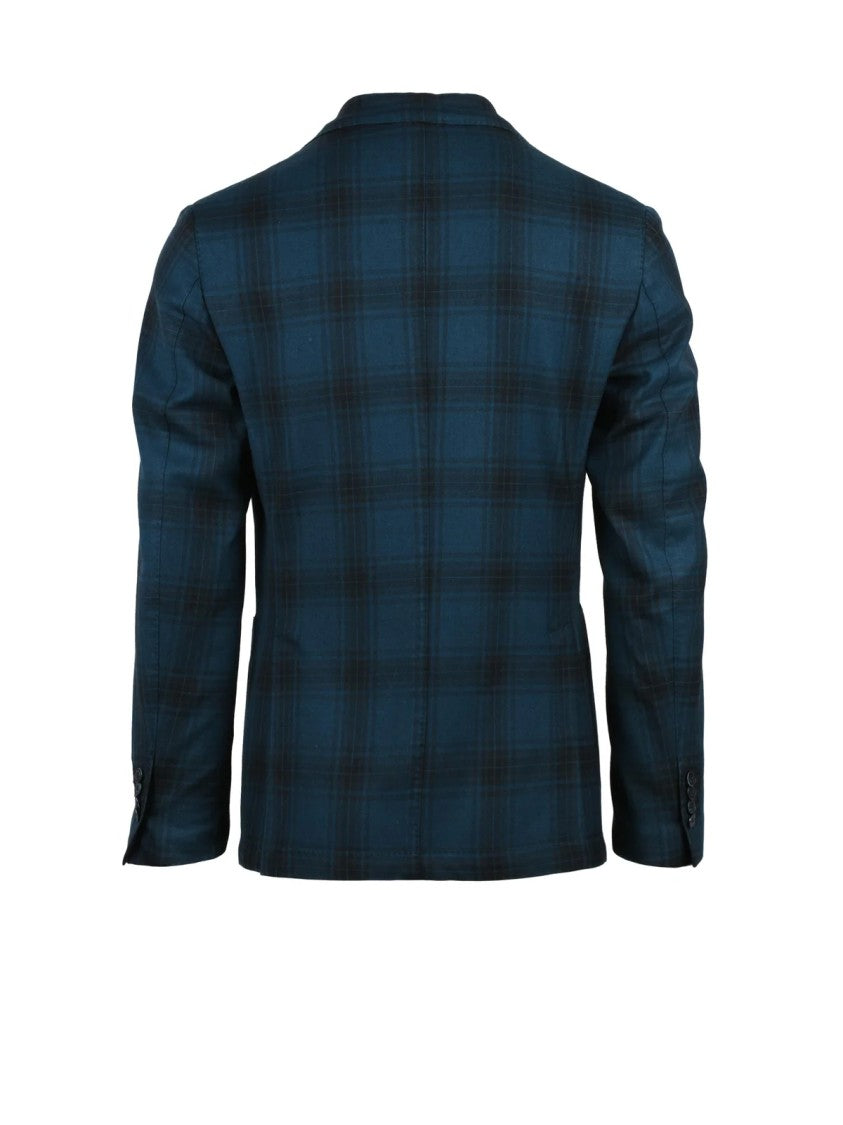 L.B.M. 1911 Blue Fitted Jacket With Checkered Pattern And Modern Silhouette