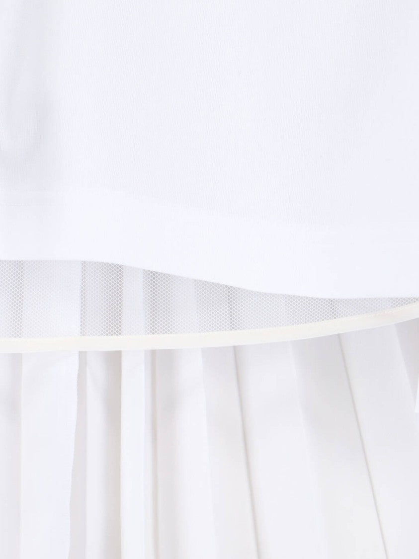Sacai White Panel Design Pleated Cotton T-Shirt