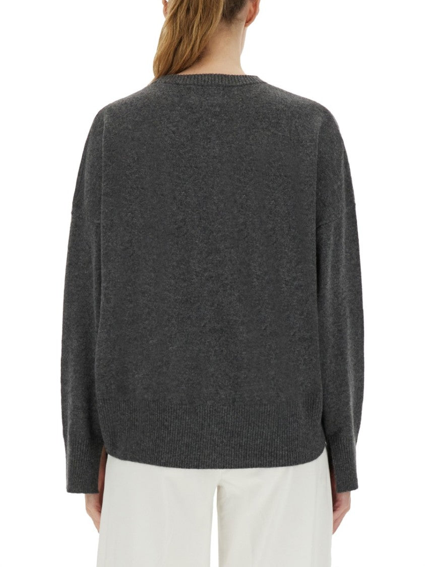 Loulou De Saison Charcoal Grey Cashmere Sweater With Relaxed Fit And Ribbed Details