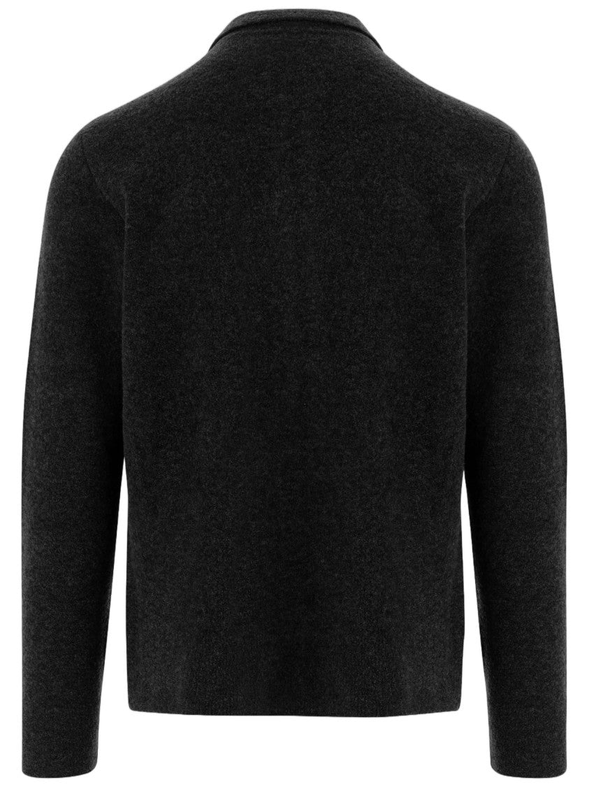 Tagliatore Black Double-Zipper Wool-Cotton Cardigan