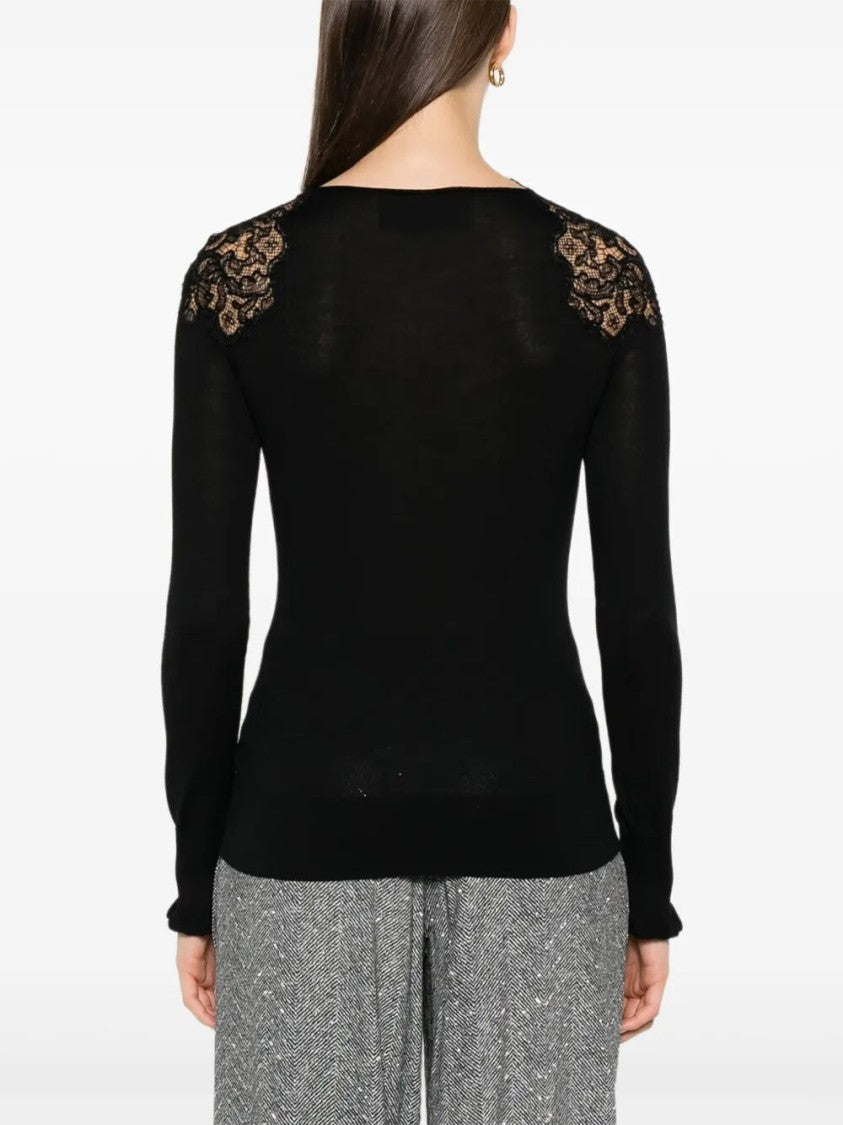 Ermanno Scervino Long Sleeve Sweater With Lace Overlay