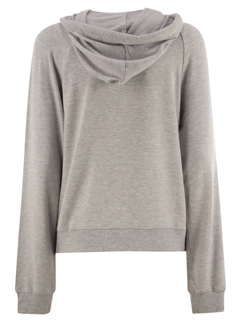 Majestic Raglan Sleeve Viscose Hoodie With Functional Zip Closure