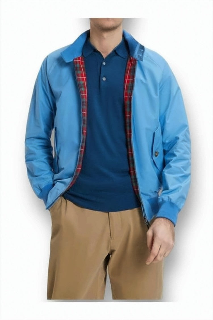 Baracuta Sky Blue Lightweight Baracuta Jacket With Distinctive Tartan Lining
