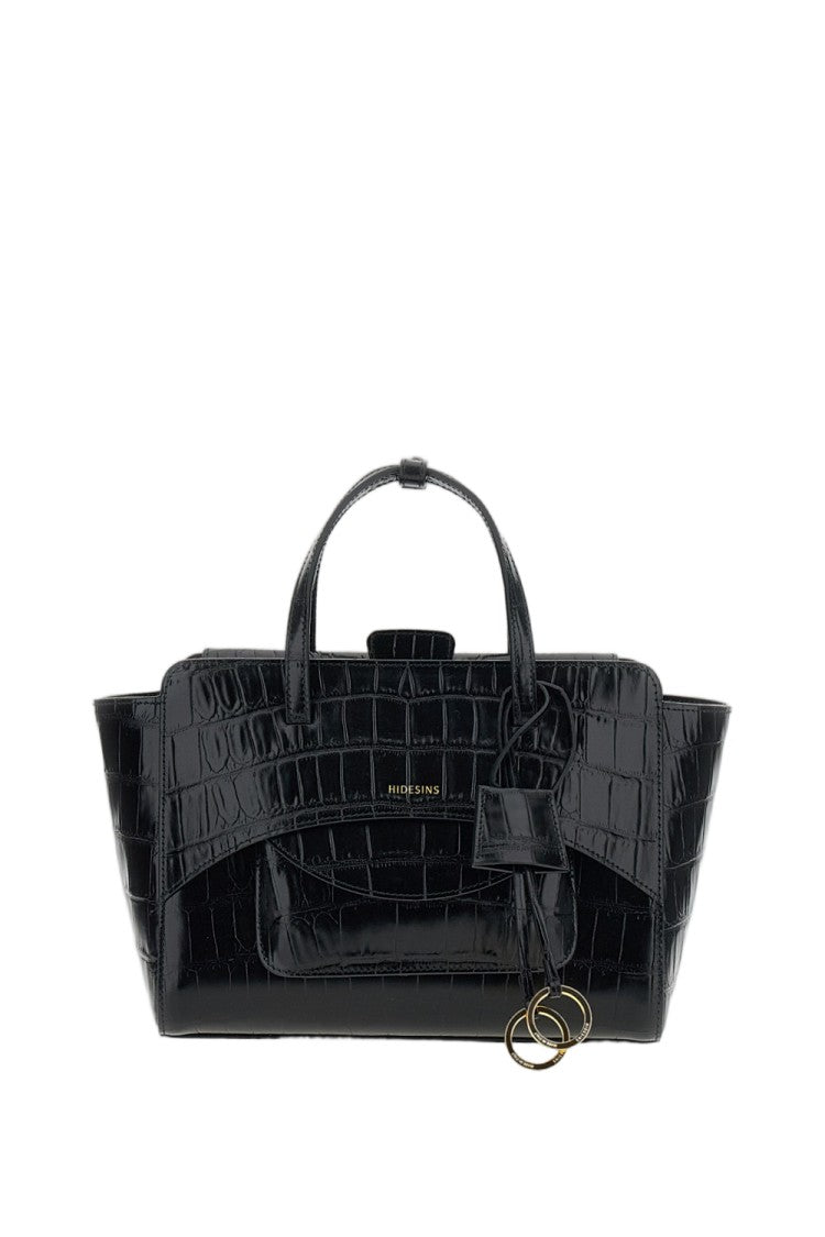 Hidesins Black Flap M Croc-Effect Leather Shoulder Bag