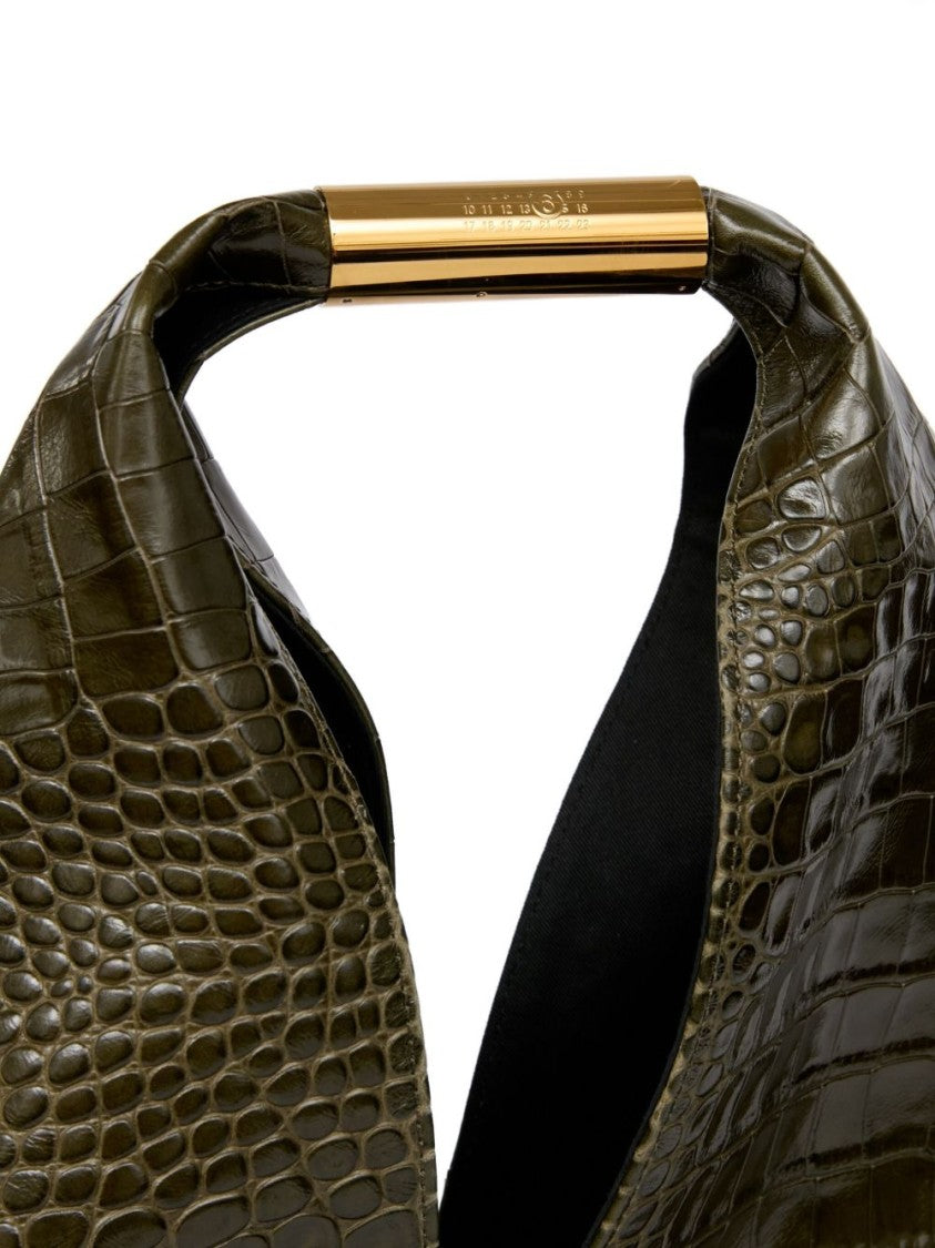 Mm6 By Maison Margiela Structured Green Crocodile Pattern Handbag