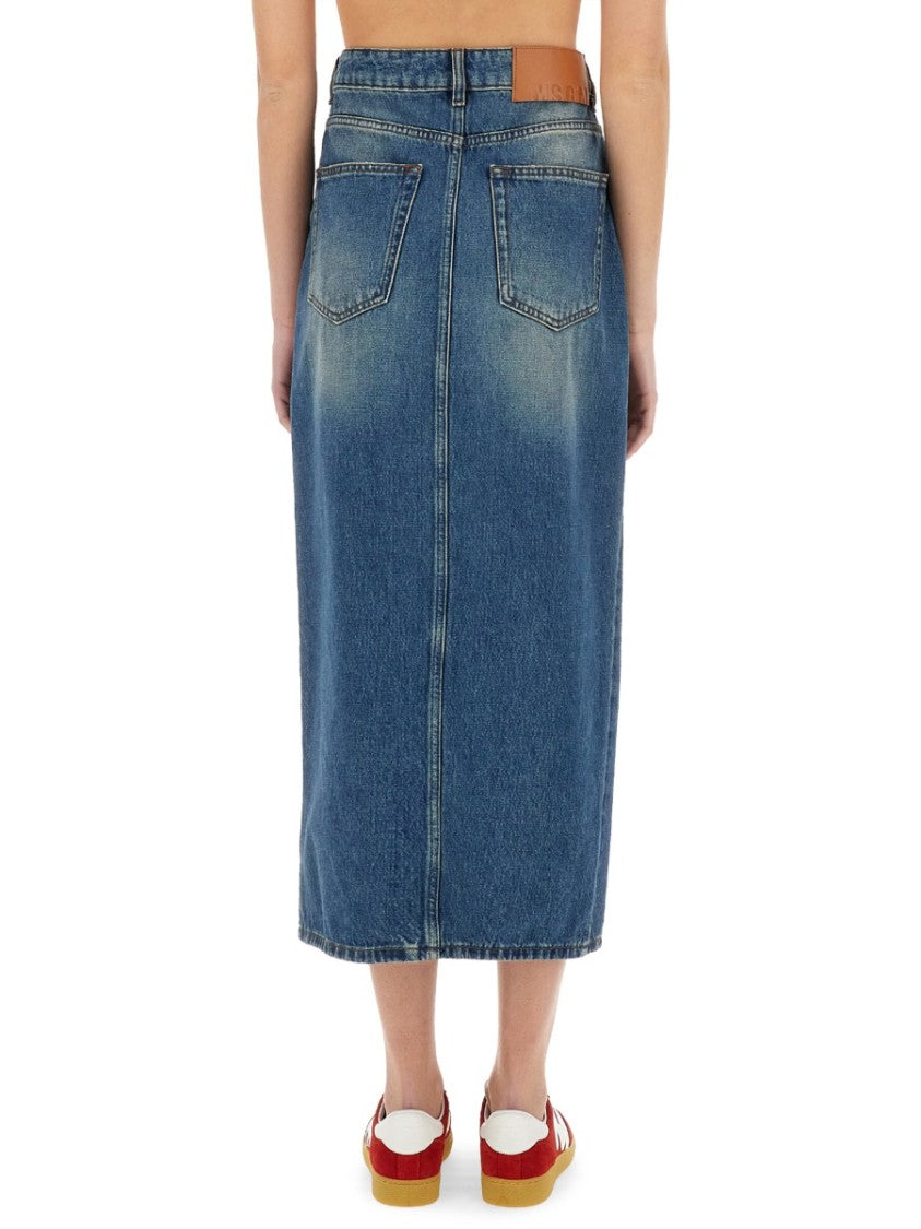 Msgm High-Waisted Denim Skirt With Front Slit