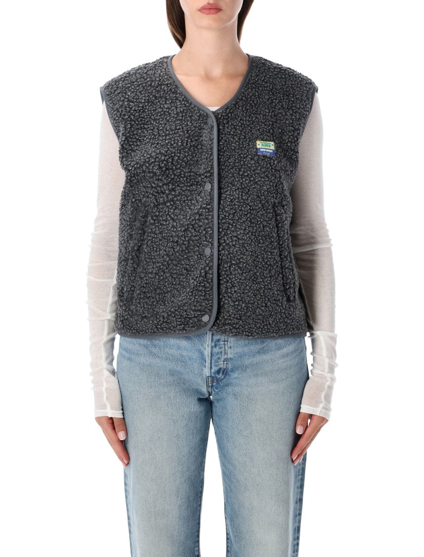American Vintage Hok Town Pile Plush Fabric Snap Gilet