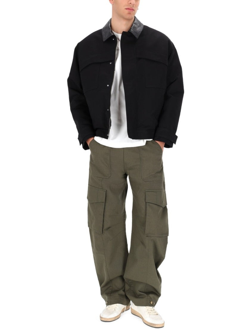 Golden Goose Black Boxy Leather Collar Cotton Casual Jacket