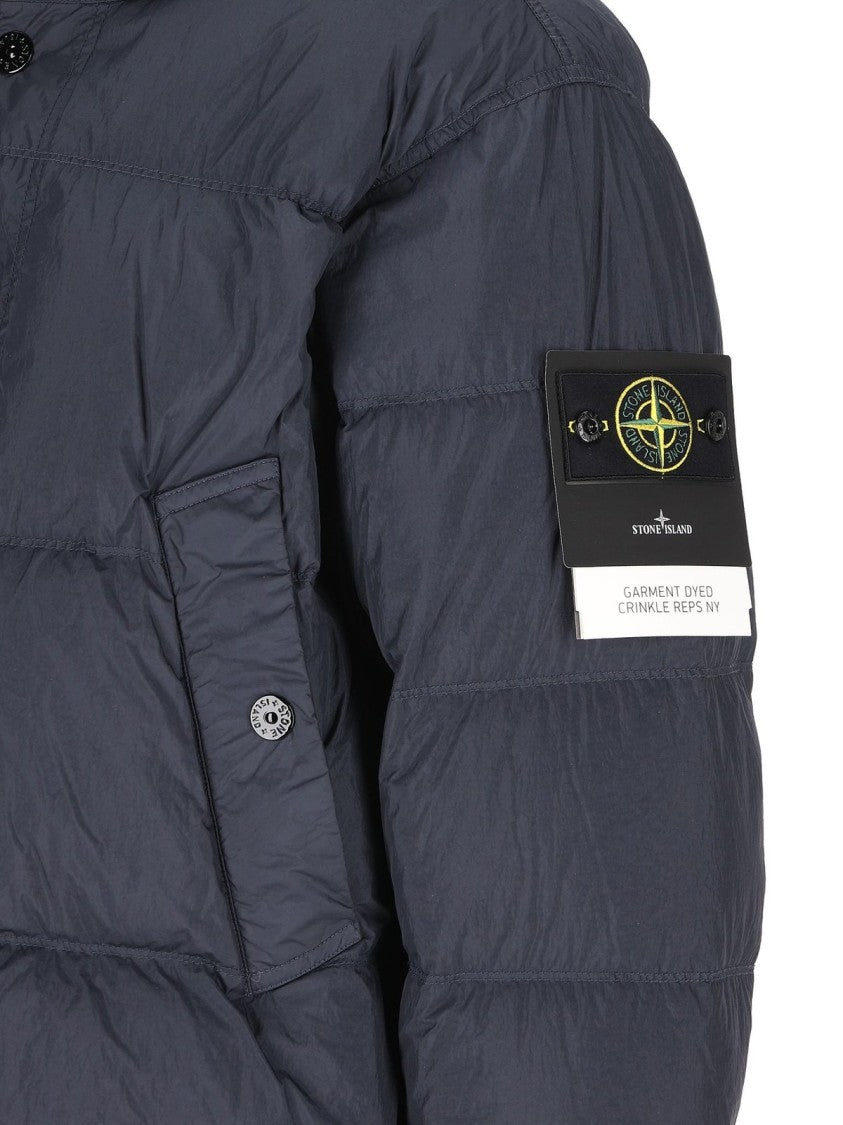 Stone Island Men's Solid Blue Jacket With High Collar And Front Zipper