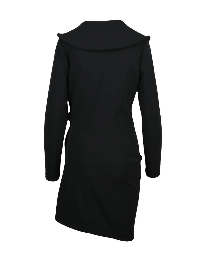Magda Butrym Black Sculptural Draped Stretch Wool Midi Dress