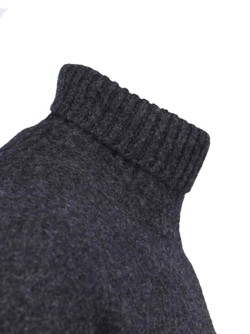 Drumohr Turtleneck Sweater In Grey Wool Ribbed Trim