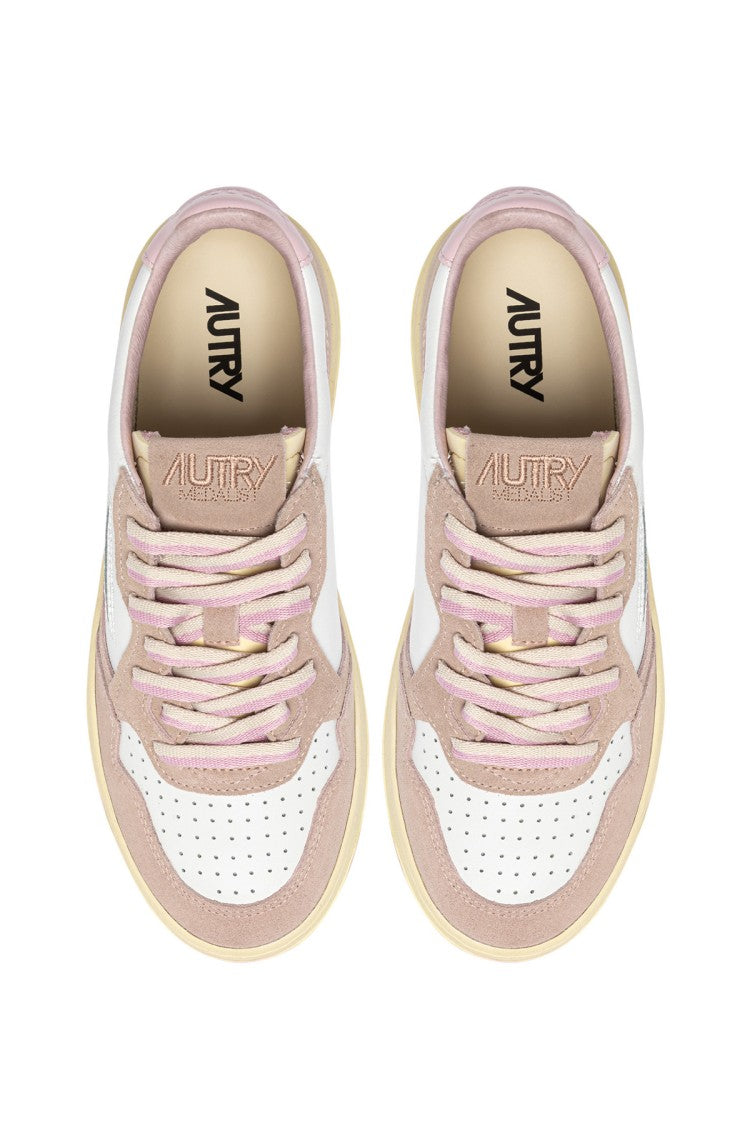 Autry White Pink Medalist Suede Sneakers