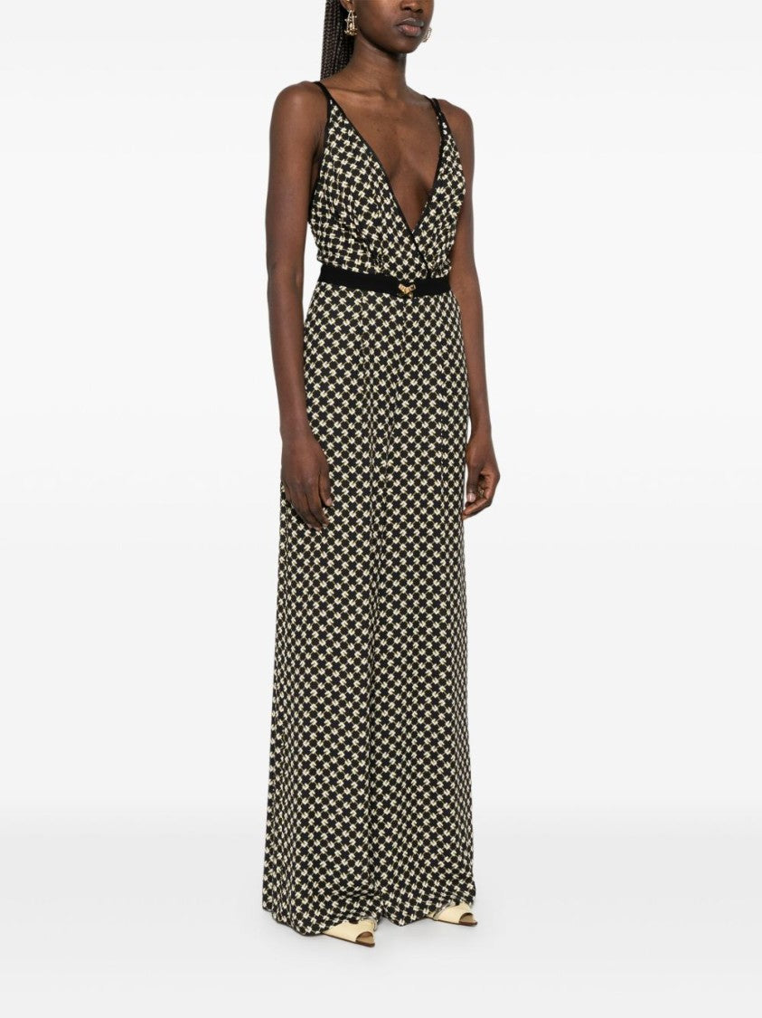 Elisabetta Franchi Black Geometric Print Jumpsuit With Crisscross Straps