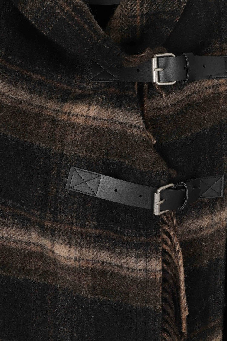 Isabel Marant Étoile Black/Khaki Checkered Wool-Blend Long Coat