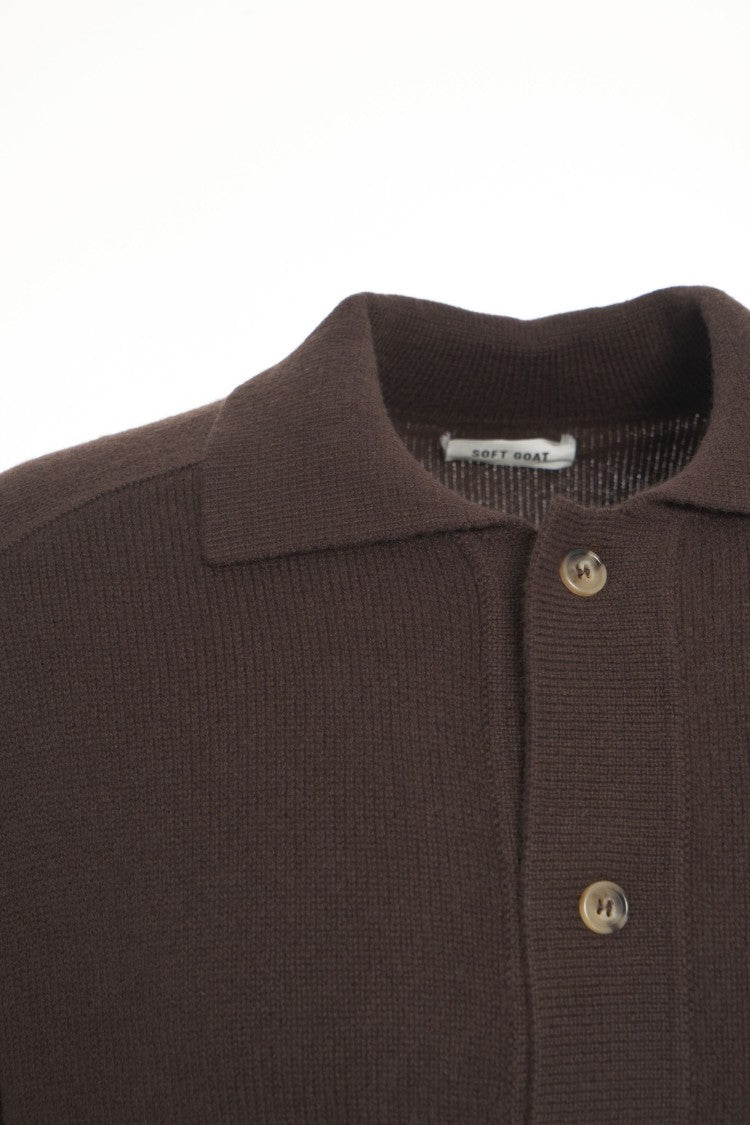 Soft Goat Cashmere Cardigan With Classic Collar And Button Closure