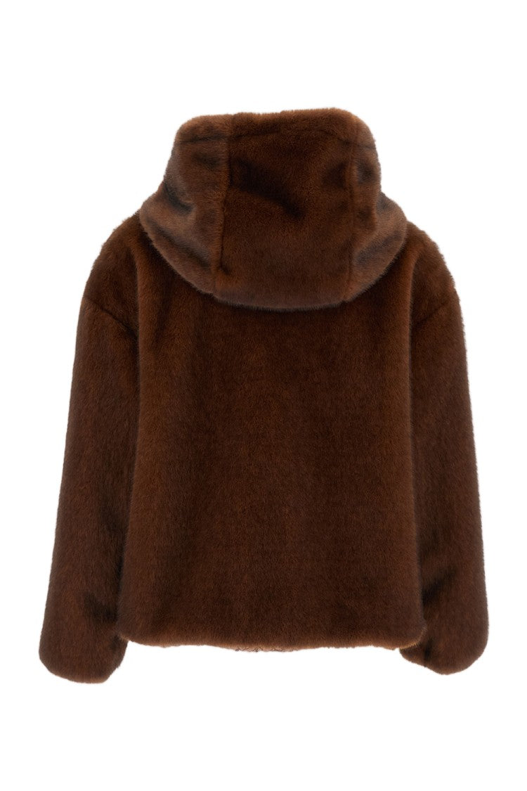 Herno Soft Faux Fur Short Bomber Jacket With Adjustable Hem