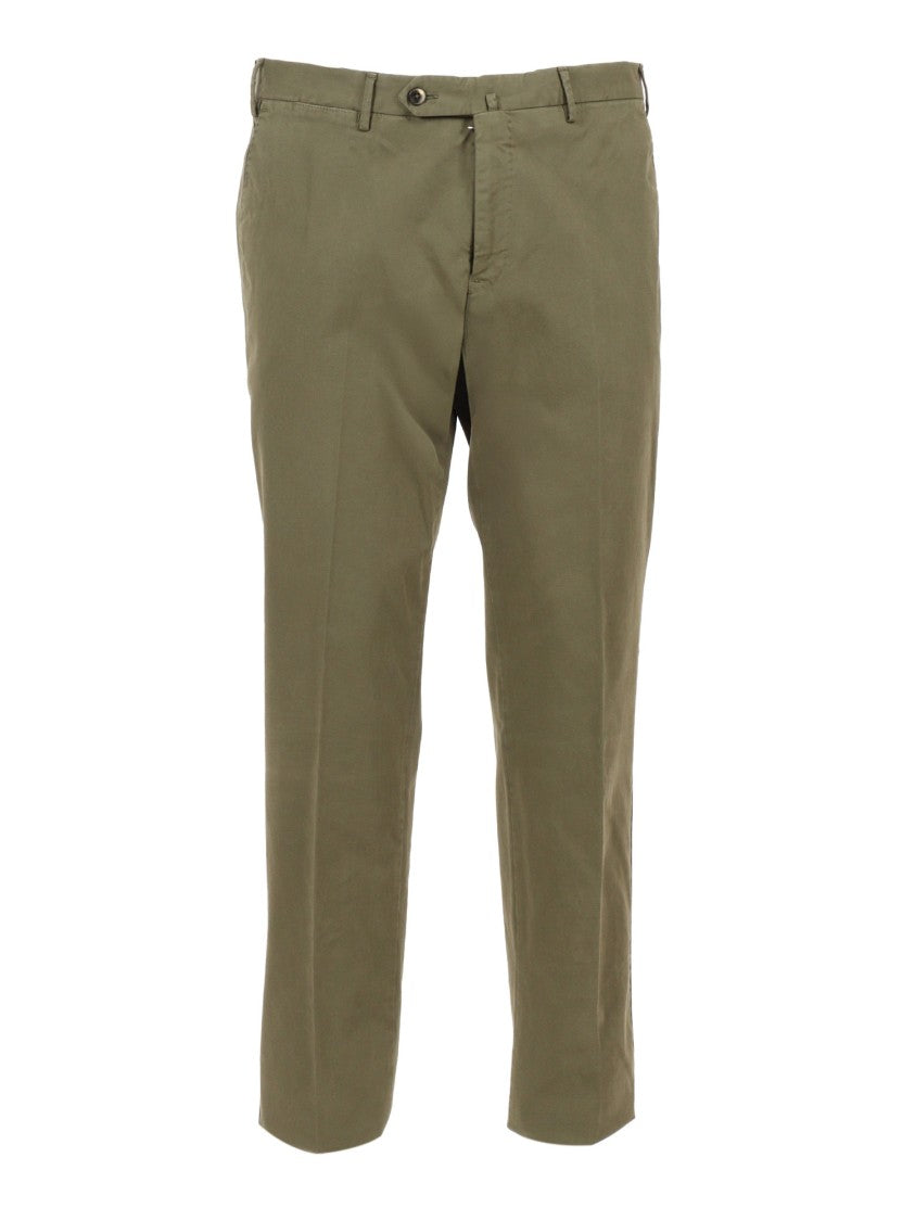 Pt01 Slim Fit Khaki Trousers With Flat Front