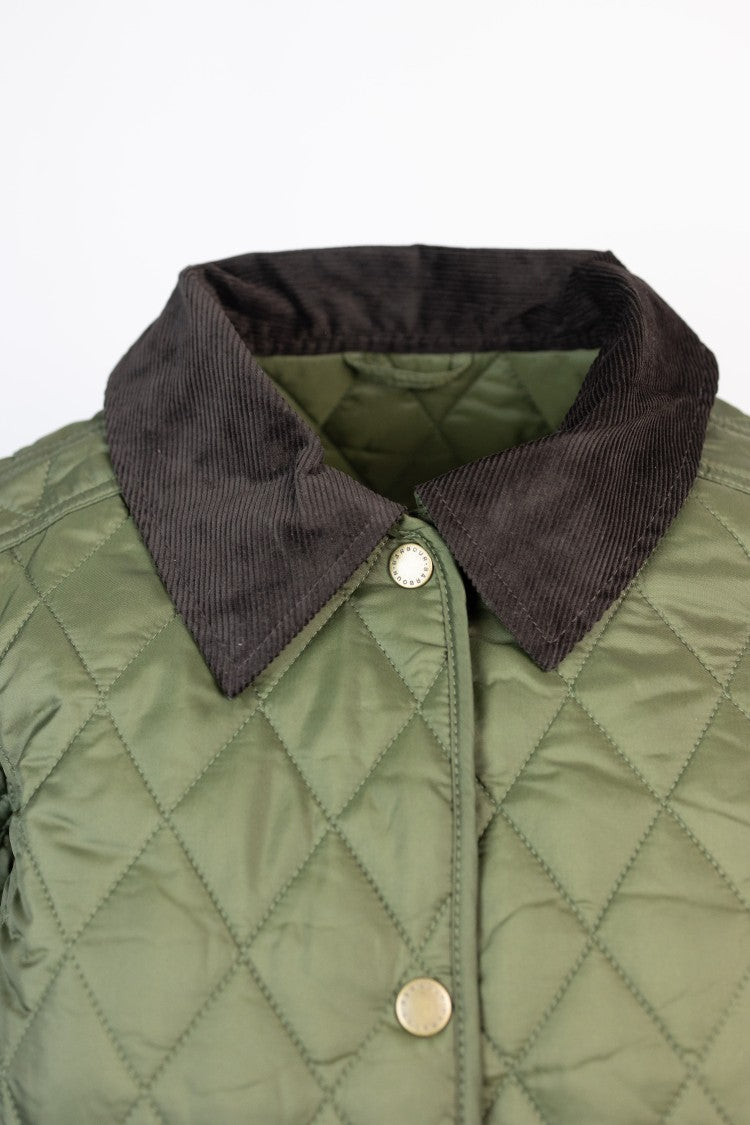 Barbour Quilted Jacket With Contrasting Corduroy Collar And Embroidered Detailing