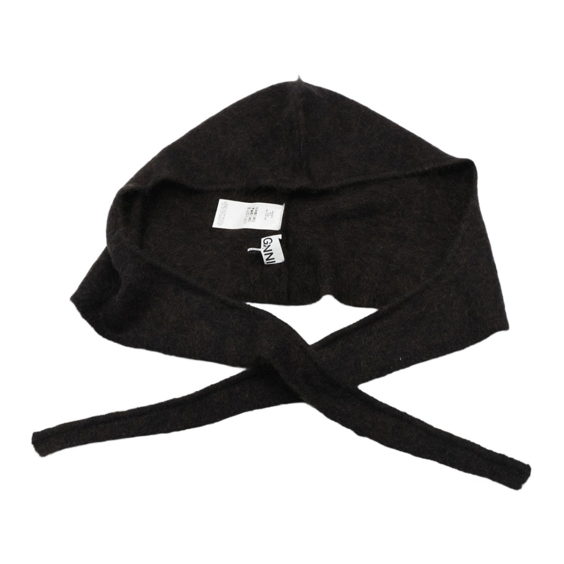 Ganni Black Fuzzy Extended Ties Emblem Hat