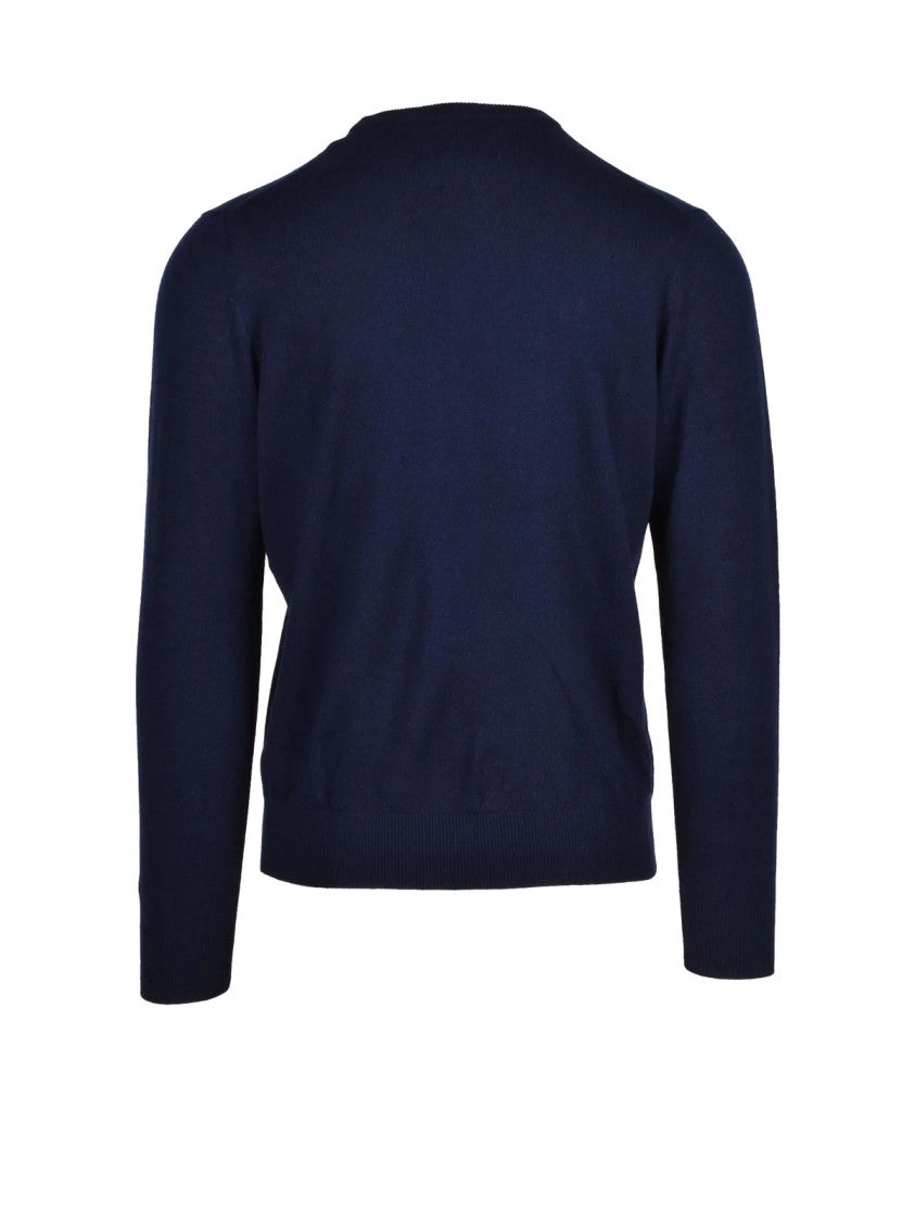 Mc2 Saint Barth Deep Blue Extrafine Merino Wool-Cashmere Crewneck Sweater