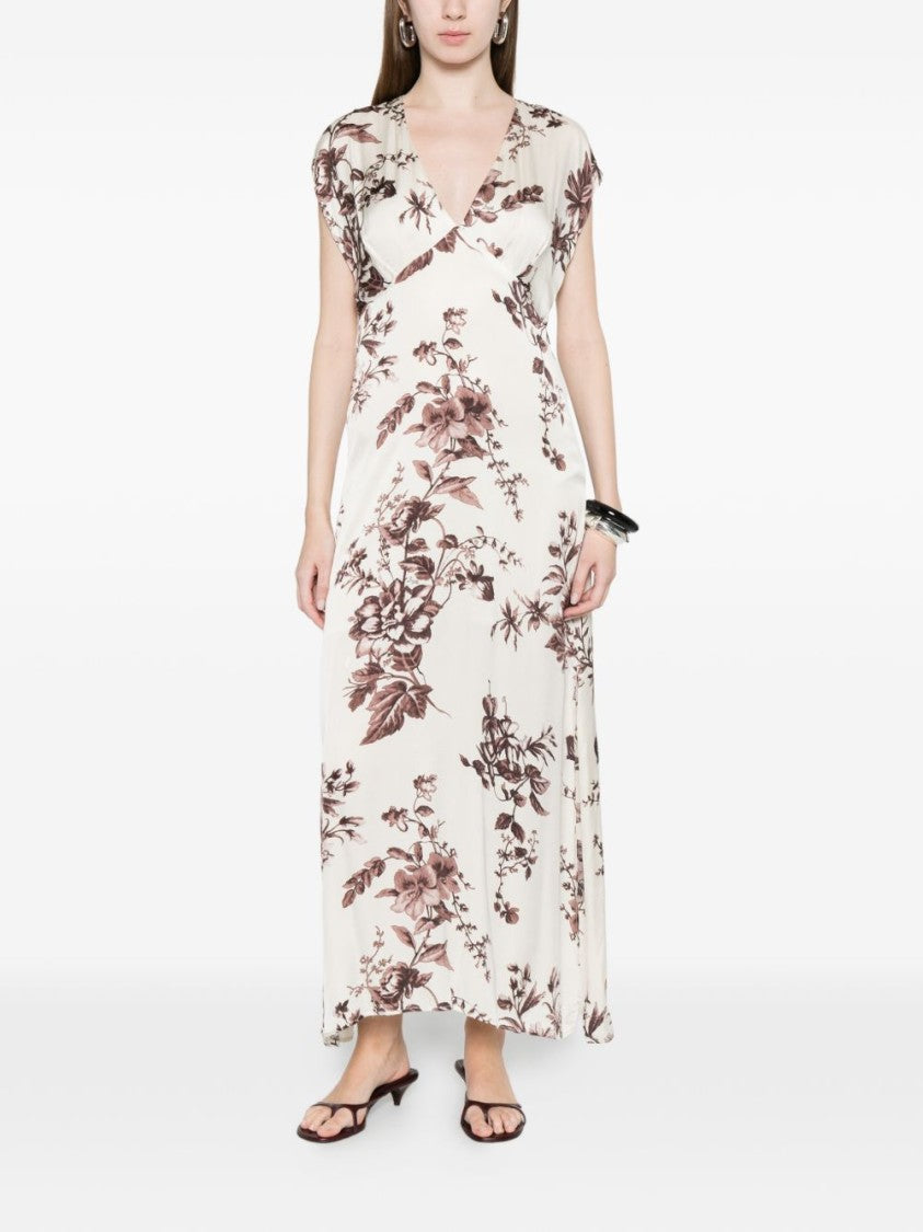 Liu Jo Cream Floral Print V-Neck Maxi Dress