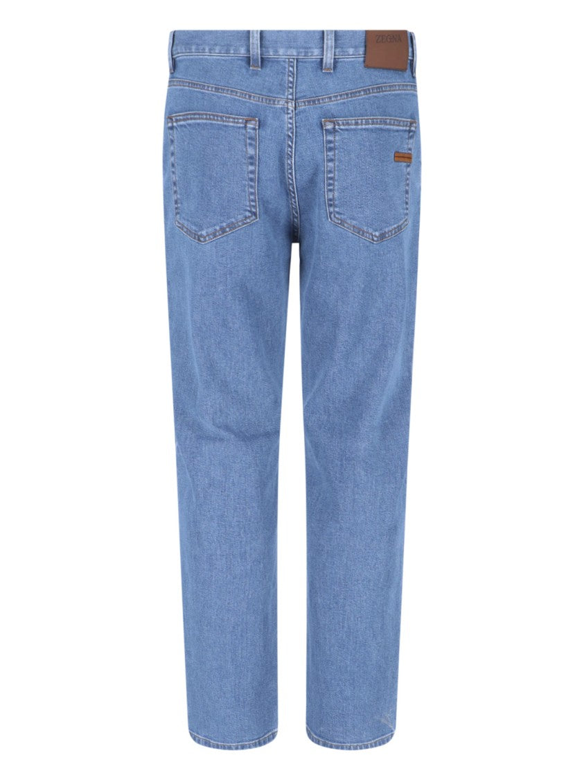 Zegna Blue High-Waist Cotton Denim Straight Jeans
