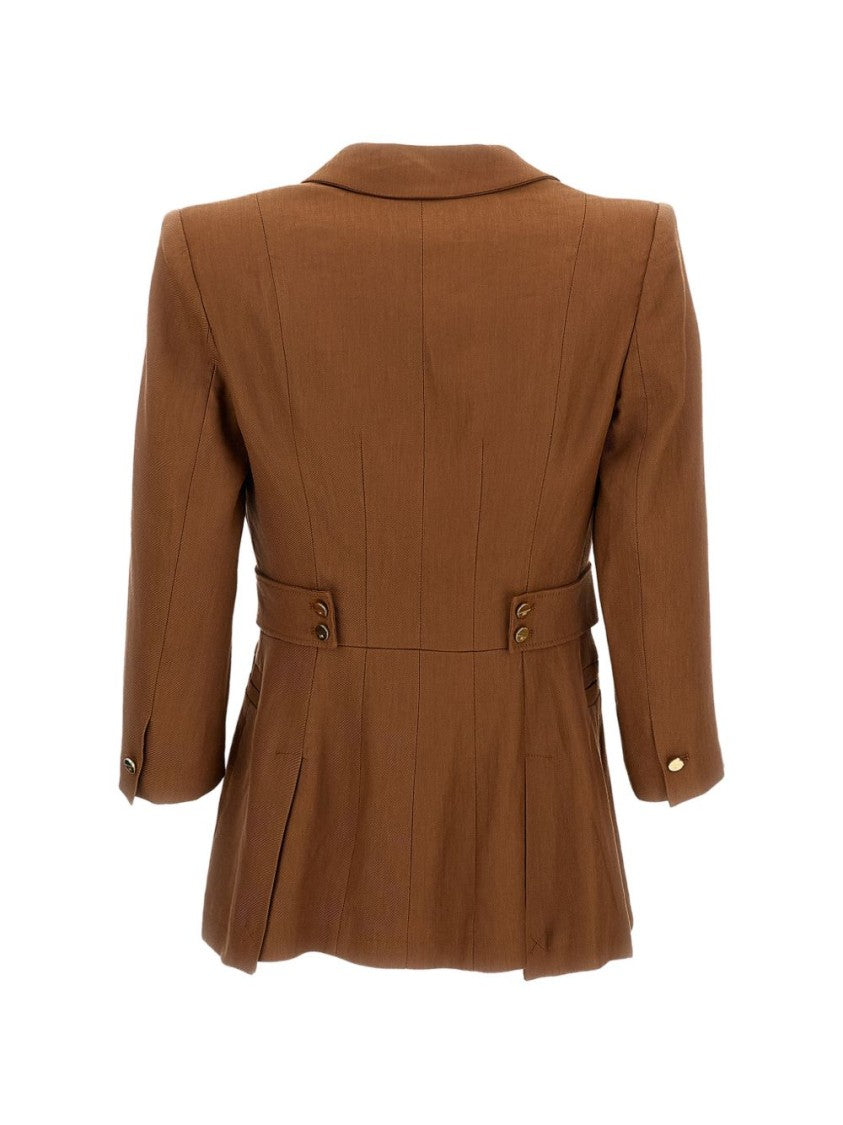 Elisabetta Franchi Structured Brown Tailored Jacket With Padded Shoulders