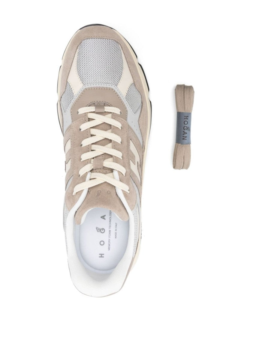 Hogan Textured Beige Sneakers With Suede And Mesh Combination