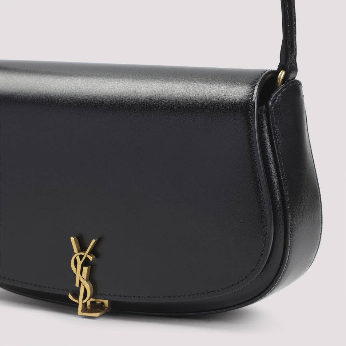 Saint Laurent Curved Black Lamb Leather Shoulder Bag