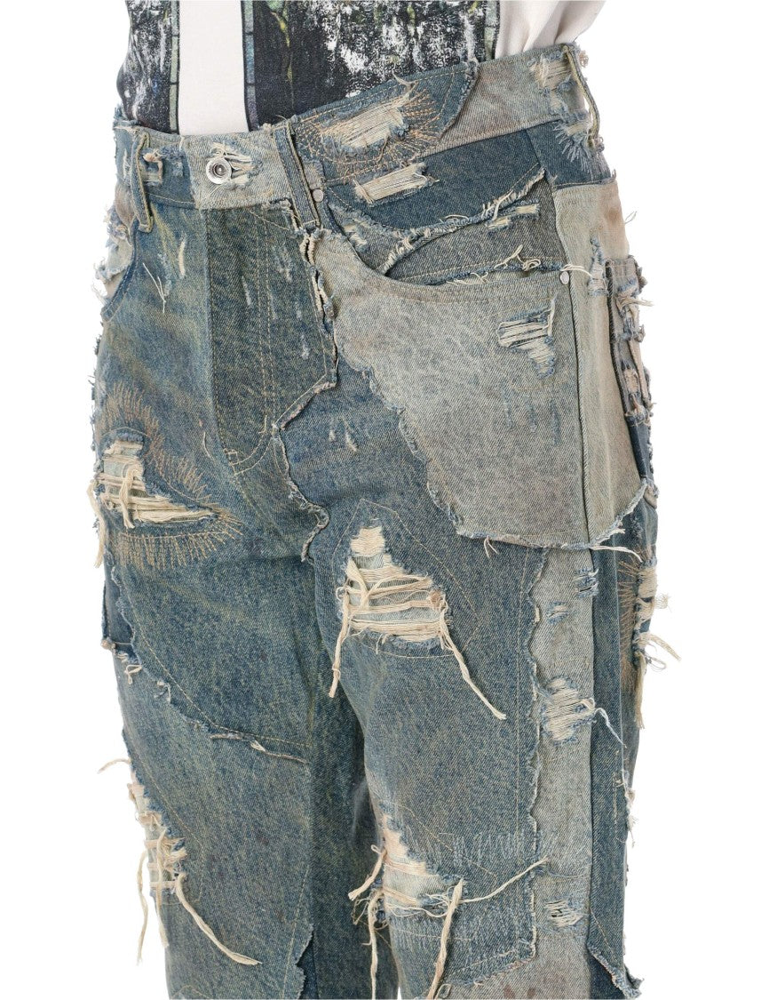 Who Decides War Unearthed Patchwork Distressed Denim Jeans