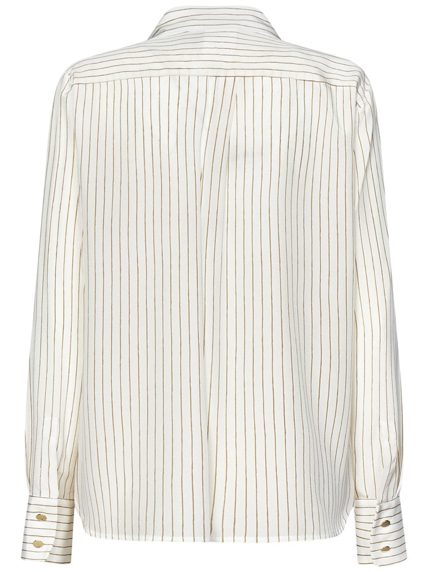 Max Mara Refined Ivory Silk Shirt With Subtle Beige Stripes